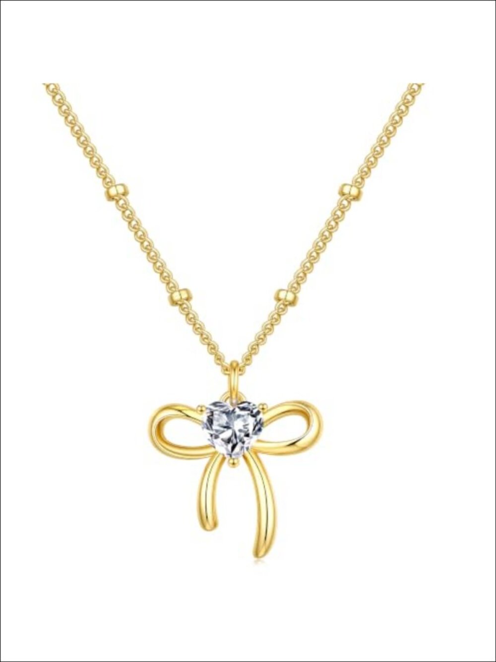 14K Gold Plated Bow Heart Birthstone Pendant Necklace Gift for Women